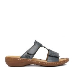 Klapki Rieker. Niebieskie klapki Rieker, bez wzorów, bez obcasa, bez zapięcia. Za 289.99 zł.