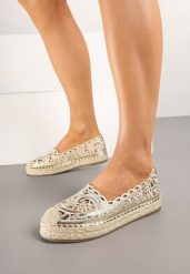 Złote Ażurowe Espadryle na Płaskiej Podeszwie Elearuna. Żółte espadryle Born2be, w ażurowe wzory, z jeansu, eleganckie, bez obcasa, na płaskiej podeszwie. Za 119.99 zł.