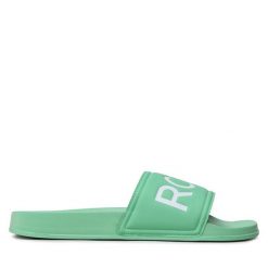 Klapki Roxy. Zielone klapki Roxy, bez wzorów, sportowe, bez obcasa, bez zapięcia. Za 99.99 zł.