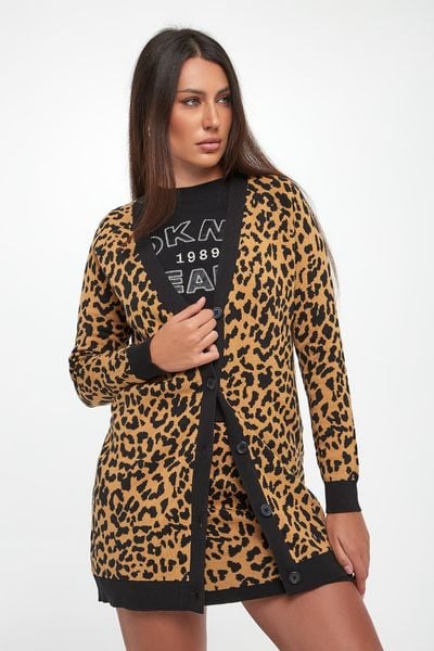 Kardigan damski w panterkę DKNY. Swetry DKNY, s, bez wzorów, bez ramiączek. W wyprzedaży za 369.85 zł.