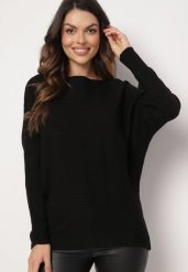 Czarny Klasyczny Sweter z Dekoltem w Łódkę Rieline. Czarne swetry Born2be, m, bez wzorów, z jeansu, eleganckie, bez ramiączek. W wyprzedaży za 93.49 zł.