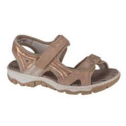 Sandały Damskie Z Odkrytymi Palcami. Czerwone sandały Rieker, bez wzorów, z gumy, z otwartym noskiem, bez obcasa, bez zapięcia. Za 370.99 zł.