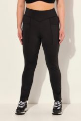 Damskie Legginsy sportowe z prostymi nogawkami szybkoschnące z recyklingu. Czarne legginsy Ulla Popken, bez wzorów, z elastanu, sportowe. Za 239.99 zł.