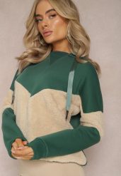 Zielona Bawełniana Bluza z Kapturem ze Ściągaczami i Polarem Eurynia. Zielone bluzy Renee, bez wzorów, z bawełny, casualowe, bez ramiączek, z kapturem. W wyprzedaży za 79.99 zł.