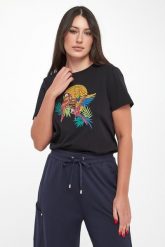 T-shirt damski z nadrukiem i cyrkoniami LIU JO. T-shirty Liu Jo, xs, bez wzorów, bez kołnierzyka, bez ramiączek. Za 299.00 zł.