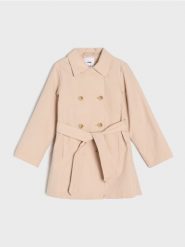 Trencz z paskiem i ozdobnymi guzikami - beżowy. Brązowe płaszcze Sinsay, l, bez wzorów, bez kaptura. Za 39.99 zł.
