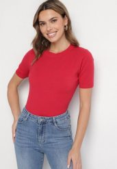 Czerwony Sweter z Ozdobnymi Ściągaczami Sanarella. Czerwone swetry Born2be, uniwersalny, z aplikacjami, z jeansu, eleganckie, bez ramiączek. Za 79.99 zł.
