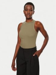 IVY OAK Top Klara IO1100X2350 Khaki Slim Fit. Brązowe topy IVY & OAK, l, bez wzorów, z bawełny, bez kołnierzyka, bez ramiączek. Za 149.99 zł.