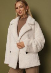 Biała Kurtka Futerko o Dwurzędowym Kroju Oversize Nalizana. Białe kurtki Born2be, l, bez wzorów, z futra, eleganckie, bez kaptura. Za 229.99 zł.
