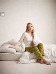 Bawełniana piżama dwuczęściowa z motywem roślinnym - kremowy. Białe piżamy Sinsay, l, bez wzorów, z bawełny, bez kołnierzyka, bez ramiączek. Za 49.99 zł.