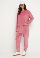 Różowy Welurowy Komplet Dresowy Bluza i Spodnie Typu Jogger Lisilwena. Czerwone bluzy Born2be, l, bez wzorów, z dresówki, eleganckie, bez ramiączek, bez kaptura. Za 89.99 zł.