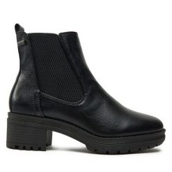 Botki Jana. Czarne botki JANA, bez wzorów, bez obcasa, na słupku, bez zapięcia. Za 229.99 zł.