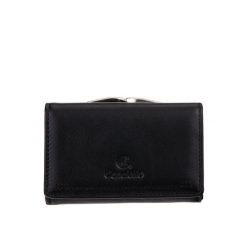 Czarny damski portfel Canaletto z perforacją laserową – styl i funkcjonalność PD1224P51. Czarne portfele bez wzorów, ze skóry. Za 161.50 zł.