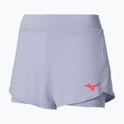 Spodenki damskie Mizuno Flex W. Fioletowe szorty sportowe Mizuno, bez wzorów, z elastanu, na fitness i siłownię. Za 109.99 zł.
