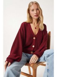 Happiness Istanbul Kardigan w kolorze bordowym rozmiar: S/M. Czerwone swetry Happiness Istanbul, m, bez wzorów, bez ramiączek. Za 74.46 zł.