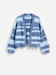 Kardigan z metalizowaną nicią - jasnoniebieski. Niebieskie swetry Reserved, l, bez wzorów, z dzianiny, bez ramiączek. Za 139.99 zł.