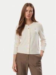 Tommy Hilfiger Kardigan WW0WW51439 Kremowy Slim Fit. Białe swetry Tommy Hilfiger, xs, bez wzorów, z wełny, bez ramiączek. Za 649.99 zł.