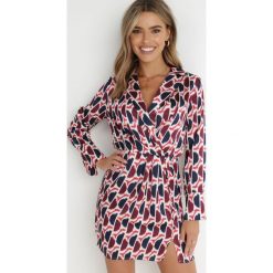 Bordowo-Biała Sukienka z Gumką w Pasie Veraia. Czerwone sukienki Born2be, na imprezę, l, bez wzorów, eleganckie, bez kołnierzyka, bez ramiączek, mini, kopertowe. W wyprzedaży za 84.99 zł.