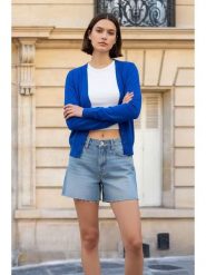 ASSUILI Kardigan w kolorze niebieskim rozmiar: 38. Niebieskie swetry Assuili, bez wzorów, bez ramiączek. Za 100.99 zł.