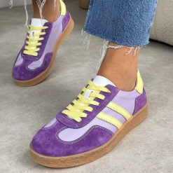 Fioletowe skórzane półbuty damskie S.Barski 7059. Fioletowe półbuty wsuwane S.BARSKI, na jesień, bez wzorów, z jeansu, casualowe, bez obcasa, na płaskiej podeszwie. Za 249.00 zł.