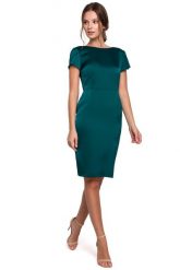 Zielona Elegancka Sukienka z Dekoltem Typu Woda. Zielone sukienki MAKEOVER, l, bez wzorów, z elastanu, eleganckie, bez kołnierzyka, bez ramiączek. Za 219.90 zł.