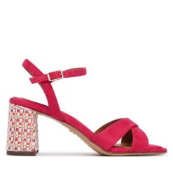 Sandały Tamaris. Czerwone sandały Tamaris, bez wzorów, bez obcasa, na słupku, bez zapięcia. Za 299.99 zł.