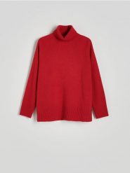 Sweter z wełną - czerwony. Czerwone swetry Reserved, l, bez wzorów, z dzianiny, bez ramiączek. W wyprzedaży za 159.99 zł.