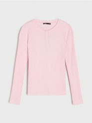 Bawełniana bluzka z prążkowanej dzianiny - różowy. Czerwone bluzki Sinsay, l, bez wzorów, z bawełny, bez kołnierzyka, bez ramiączek. Za 29.99 zł.