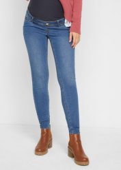 Dżinsy ciążowe, Skinny. Niebieskie jeansy bonprix, bez wzorów, z bawełny. Za 142.99 zł.