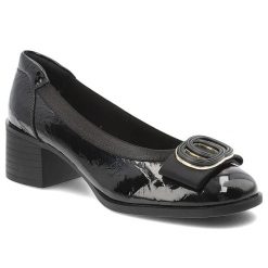 Półbuty damskie Filippo, cholewka ze skóry naturalnej lakierowanej wsuwany fason ozdobna aplikacja, czarne, DP6960/26. Czarne półbuty wsuwane Filippo, z aplikacjami, z lakierowanej skóry, biznesowe, bez obcasa, na obcasie. Za 169.90 zł.