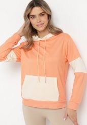 Pomarańczowa Bluza Oversize z Kapturem i Kontrastowymi Wstawkami Jevina. Brązowe bluzy Born2be, l, z aplikacjami, z jeansu, casualowe, bez ramiączek, z kapturem. W wyprzedaży za 42.49 zł.