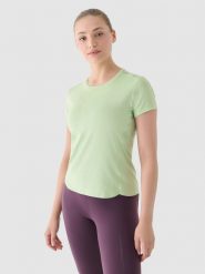 4F Koszulka do biegania szybkoschnąca damska - zielona L. Zielone t-shirty sportowe 4f, l, bez wzorów, z dzianiny, bez ramiączek, do biegania. W wyprzedaży za 59.99 zł.