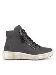 Rieker Botki Z6611-45 Szary. Szare botki Rieker, bez wzorów, bez obcasa, na płaskiej podeszwie, bez zapięcia. Za 287.00 zł.
