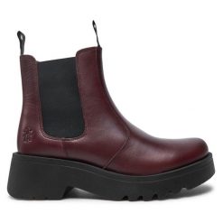 Sztyblety Fly London. Czerwone botki Fly London, bez wzorów, bez obcasa, na płaskiej podeszwie, bez zapięcia. Za 359.99 zł.