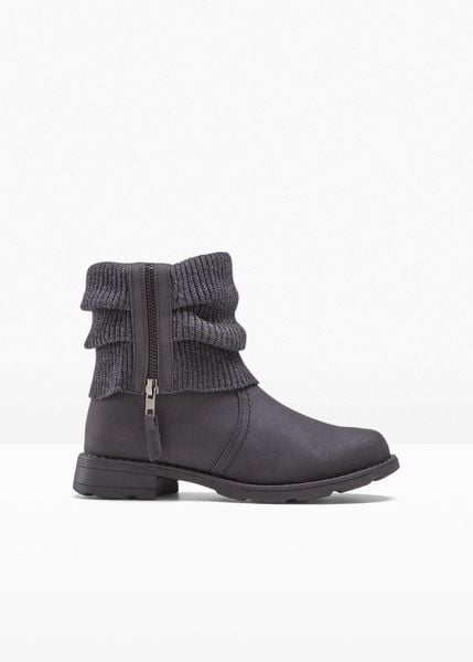 Botki z dzianinową wstawką. Szare botki bonprix, bez wzorów, z dzianiny, bez obcasa, bez zapięcia. Za 189.99 zł.