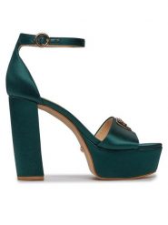 Guess Sandały Seton2 FLPSE2 SAT03 Zielony. Zielone sandały Guess, z aplikacjami, z materiału, bez obcasa, na słupku, bez zapięcia. Za 869.99 zł.