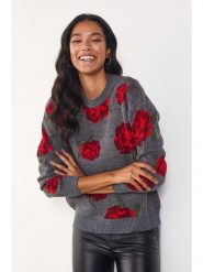 Milan Kiss Sweter w kolorze szaro-czerwonym rozmiar: L. Czerwone swetry Milan Kiss, l, bez wzorów, bez ramiączek. Za 123.25 zł.