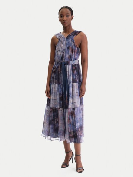 DKNY Sukienka letnia P5KBGD66 Granatowy Regular Fit. Niebieskie sukienki DKNY, m, bez wzorów, z syntetyku, bez kołnierzyka, bez ramiączek. Za 739.99 zł.