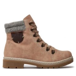 Trapery Rieker. Czerwone traperki Rieker, bez wzorów, bez obcasa, bez zapięcia. Za 349.99 zł.