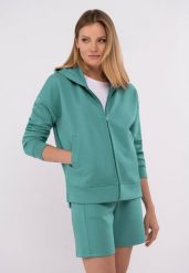 Bluza z kapturem B-FLORENCE. Niebieskie bluzy Volcano, l, bez wzorów, z elastanu, bez ramiączek, z kapturem. Za 179.99 zł.