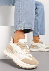 Beżowe Sneakersy z Ekoskóry ze Sznurowaniem i Ozdobnymi Naszywkami Ocellia. Brązowe buty sportowe lifestyle Renee, z aplikacjami, z jeansu, sportowe, bez zapięcia. W wyprzedaży za 83.99 zł.