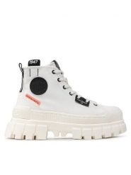 Palladium Trapery Revolt Hi Tx 97242-127-M Biały. Białe traperki Palladium, bez wzorów, z materiału, bez obcasa, bez zapięcia. Za 499.00 zł.