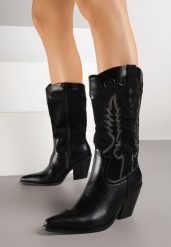 Czarne Botki Kowbojki na Stożkowym Obcasie Zdobione Haftem Nalirria. Czarne botki Born2be, z aplikacjami, z jeansu, boho, bez obcasa, na obcasie, bez zapięcia. Za 169.99 zł.