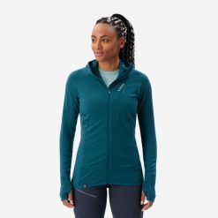 Sweter damski merino z kapturem Alpinism. Niebieskie swetry SIMOND, l, bez wzorów, z elastanu, sportowe, bez ramiączek. Za 349.99 zł.