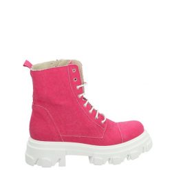 RÓŻOWE BOTKI PR230 CANV FUXIA. Czerwone botki Venezia, bez wzorów, bez obcasa, bez zapięcia. Za 239.00 zł.