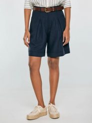 Szorty damskie z domieszką lnu granatowe Maryliana 403. Niebieskie szorty BIG STAR, bez wzorów, z jeansu, eleganckie. Za 179.99 zł.