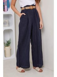 Rodier Lin Lniane spodnie w kolorze granatowym rozmiar: XL/XXL. Niebieskie spodnie materiałowe Rodier Lin, bez wzorów, ze lnu. Za 132.05 zł.