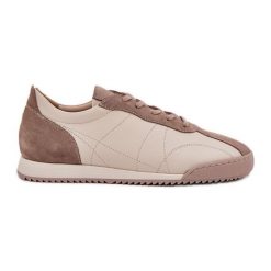 Skórzane Buty Sportowe Damskie Laura Messi 2935 Beżowe beżowy. Brązowe buty treningowe bez wzorów, ze skóry, przed kostkę, bez zapięcia. Za 489.87 zł.