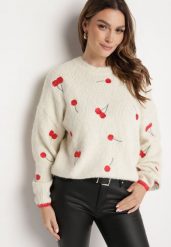 Jasnobeżowy Sweter z Domieszką Wełny z Motywem Wisienek Sintovia. Brązowe swetry Born2be, l, bez wzorów, z wełny, bez ramiączek. W wyprzedaży za 135.99 zł.