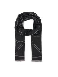 Calvin Klein Szal Emblem Repeat Lw Shawl W Fringes LV04F8074G Czarny. Czarne szaliki i kominy Calvin Klein, bez wzorów, z materiału. Za 249.99 zł.